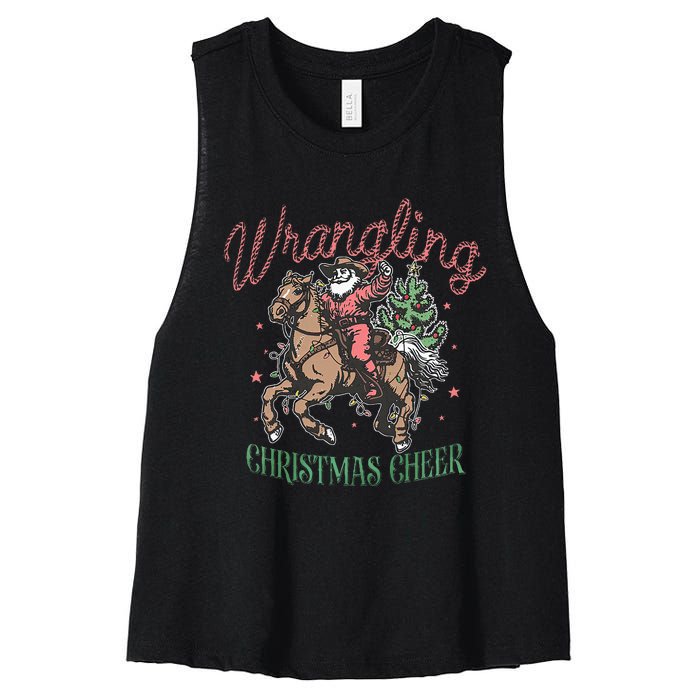 Western Christmas Wrangling Christmas Cheer Cowboy Santa Women's Racerback Cropped Tank