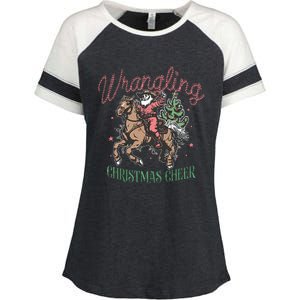 Western Christmas Wrangling Christmas Cheer Cowboy Santa Enza Ladies Jersey Colorblock Tee