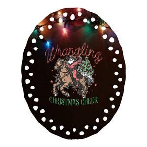 Western Christmas Wrangling Christmas Cheer Cowboy Santa Ceramic Oval Ornament