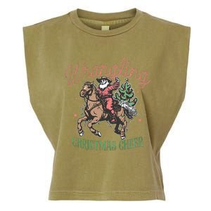 Western Christmas Wrangling Christmas Cheer Cowboy Santa Garment-Dyed Women's Muscle Tee