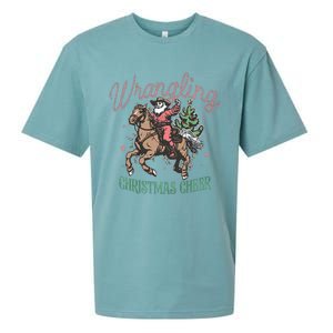 Western Christmas Wrangling Christmas Cheer Cowboy Santa Sueded Cloud Jersey T-Shirt