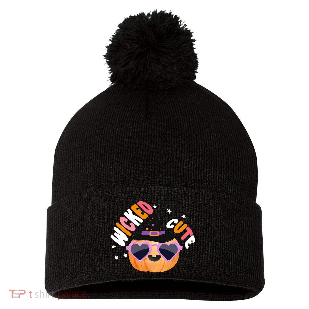 Wicked Cute Witch Halloween Pumpkin Pom Pom 12in Knit Beanie