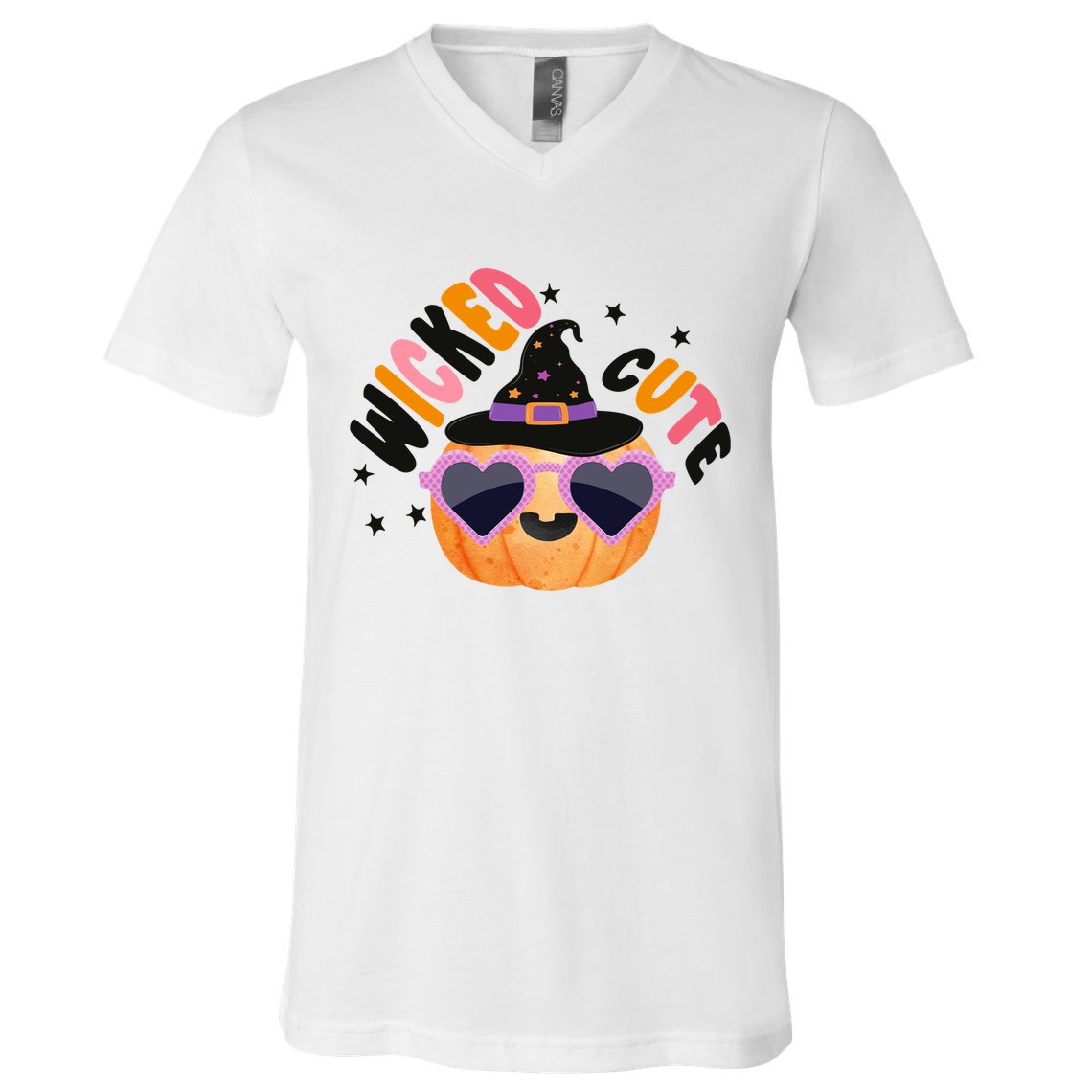 Wicked Cute Witch Halloween Pumpkin V-Neck T-Shirt