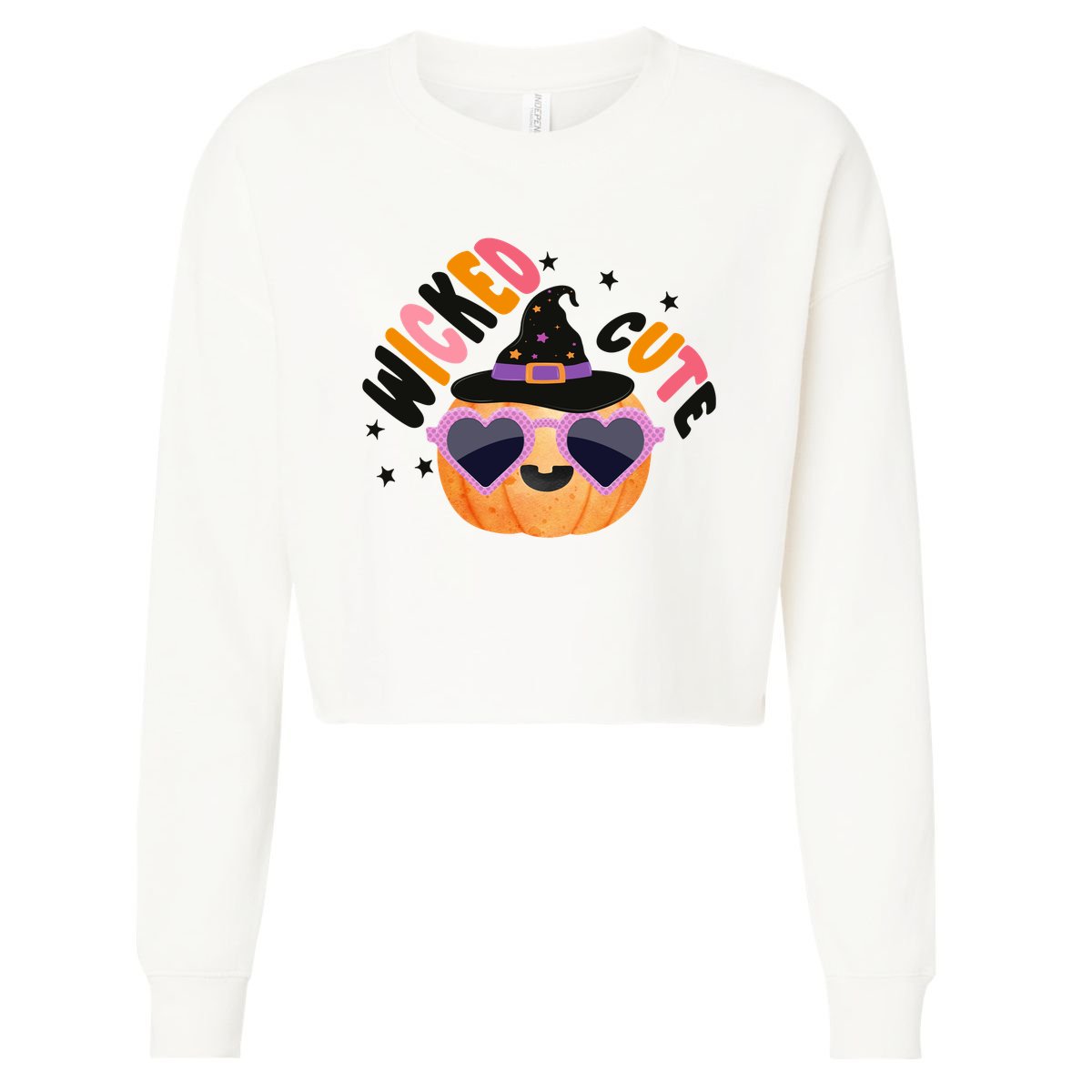 Wicked Cute Witch Halloween Pumpkin Cropped Pullover Crew
