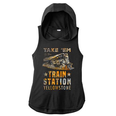 Western Country Yellowstone Take Em To The Train Station Ladies PosiCharge Tri-Blend Wicking Draft Hoodie Tank