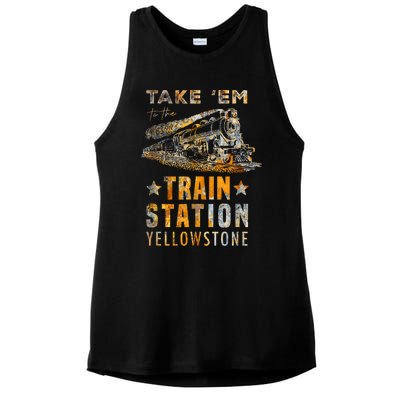 Western Country Yellowstone Take Em To The Train Station Ladies PosiCharge Tri-Blend Wicking Tank