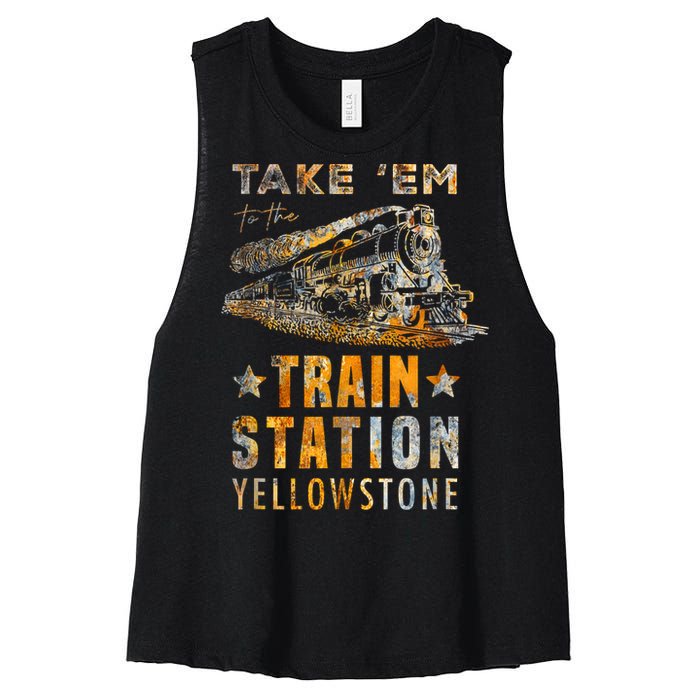 Western Country Yellowstone Take Em To The Train Station Women's Racerback Cropped Tank