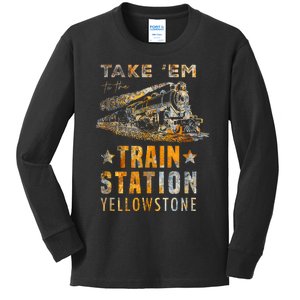 Western Country Yellowstone Take Em To The Train Station Kids Long Sleeve Shirt