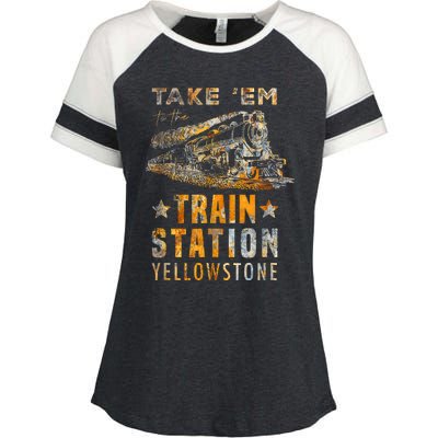 Western Country Yellowstone Take Em To The Train Station Enza Ladies Jersey Colorblock Tee