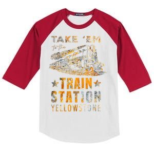 Western Country Yellowstone Take Em To The Train Station Kids Colorblock Raglan Jersey