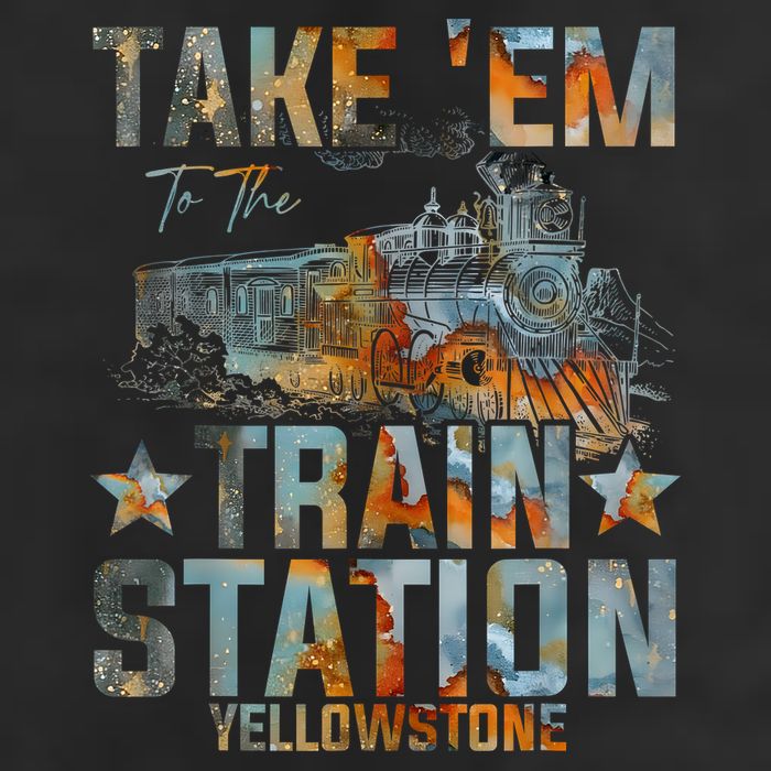 Western Country Yellowstone Take Em To The Train Station 7 Panel Mesh Trucker Snapback Hat