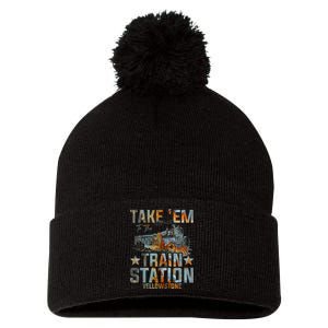 Western Country Yellowstone Take Em To The Train Station Pom Pom 12in Knit Beanie