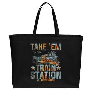 Western Country Yellowstone Take Em To The Train Station Cotton Canvas Jumbo Tote