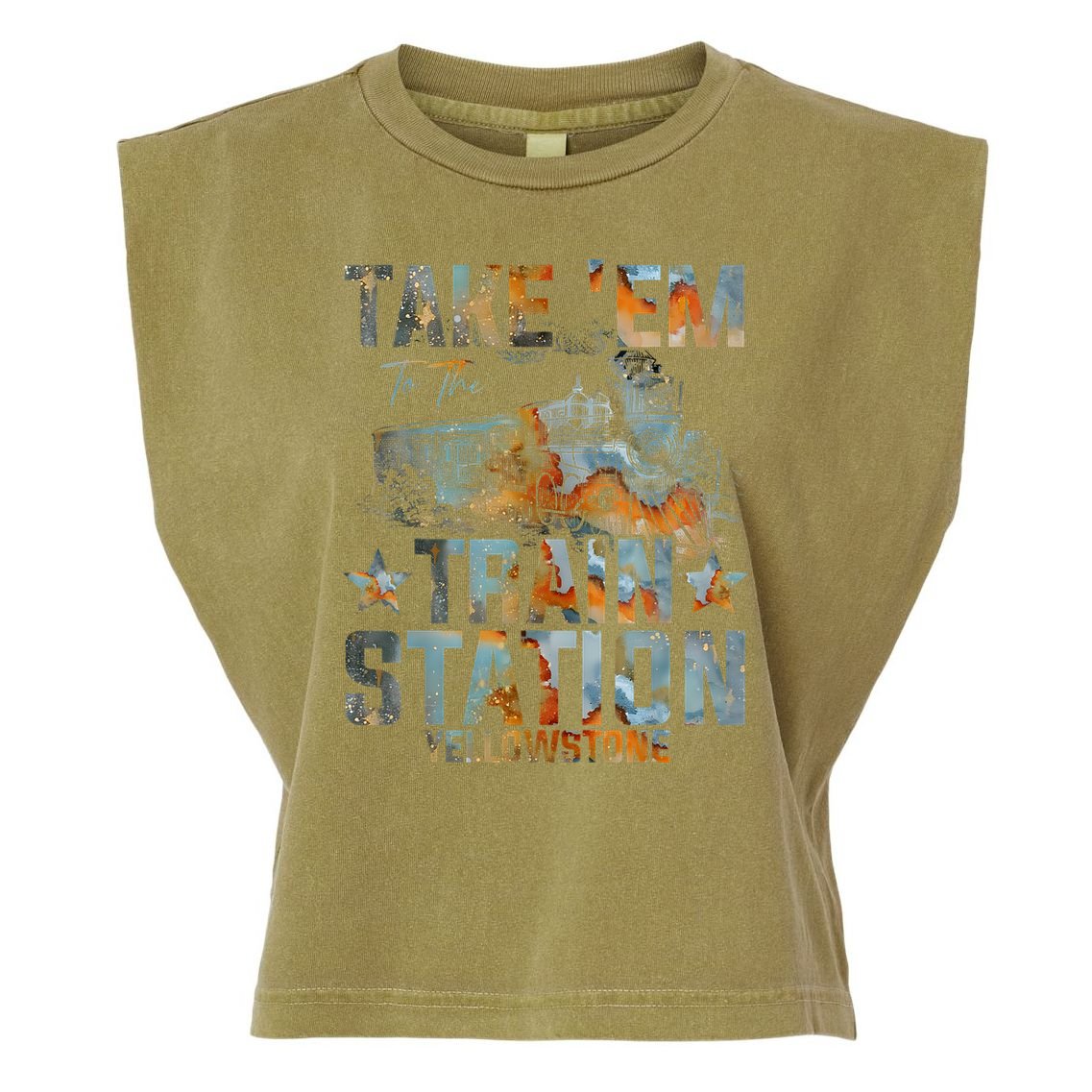 Western Country Yellowstone Take Em To The Train Station Garment-Dyed Women's Muscle Tee