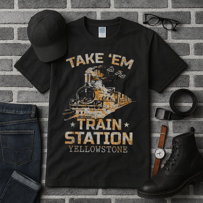 Western Country Yellowstone Take Em To The Train Station Tall T-Shirt