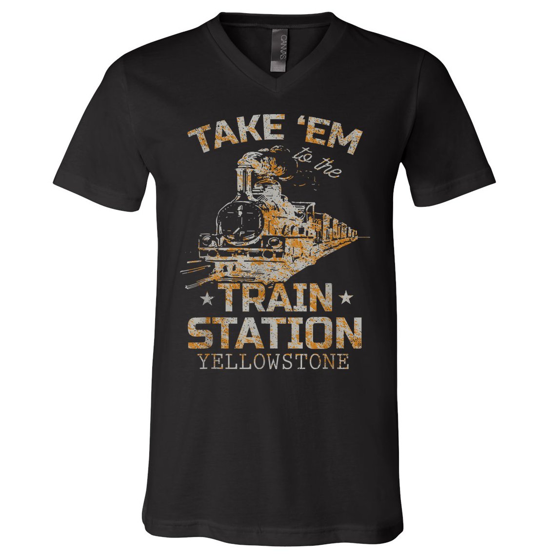 Western Country Yellowstone Take Em To The Train Station V-Neck T-Shirt