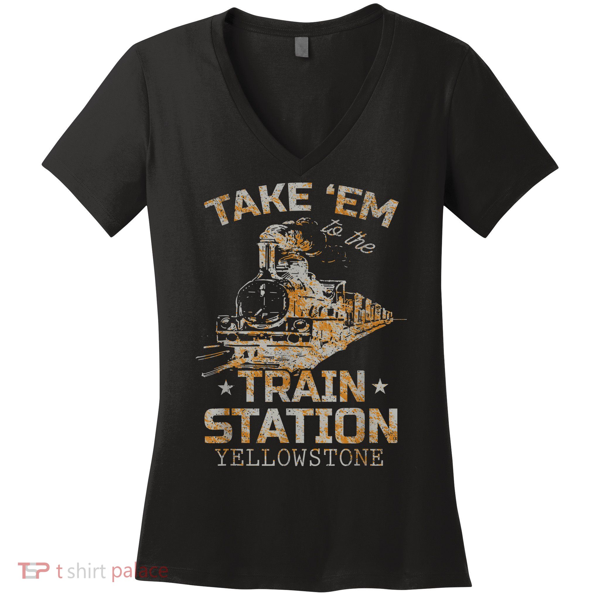 Western Country Yellowstone Take Em To The Train Station Women's V-Neck T-Shirt