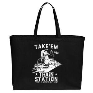 Western Coountry Yellow'stone Take Em To The Train Station Cotton Canvas Jumbo Tote