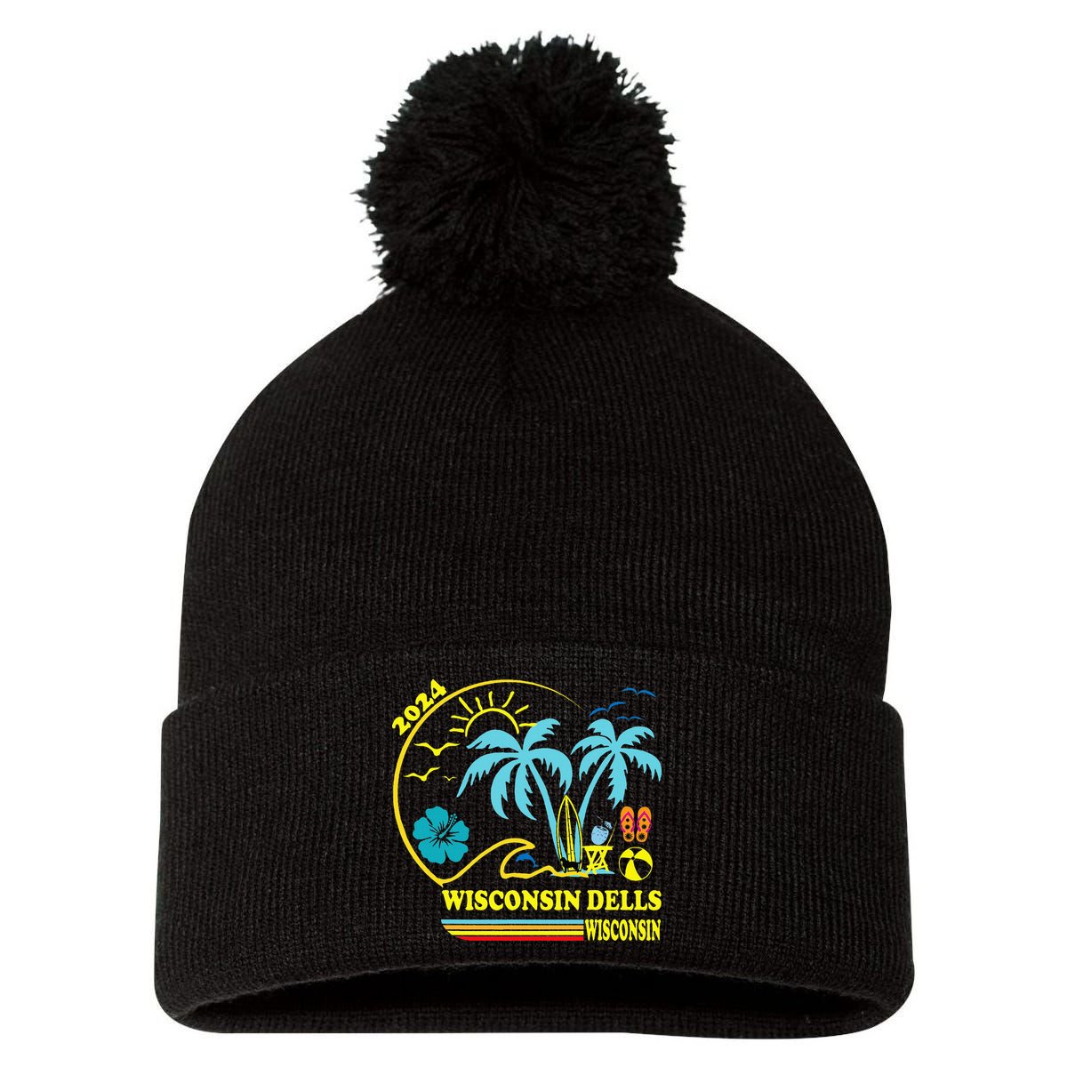 Wisconsin Dells 2024 Family Trip Friends Group Vacation Pom Pom 12in Knit Beanie