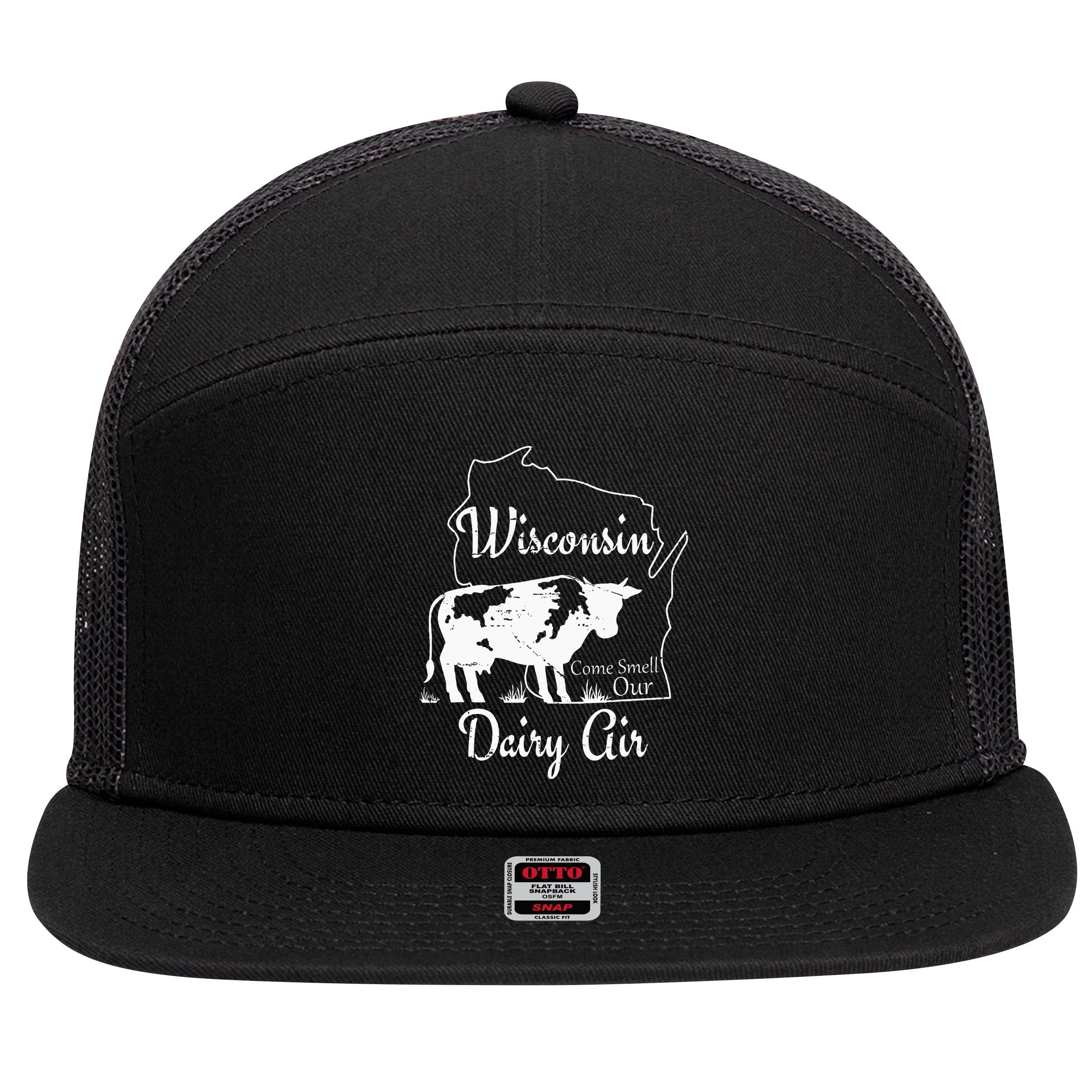 Wisconsin Dairy Air Humor Parody Clothing 7 Panel Mesh Trucker Snapback Hat