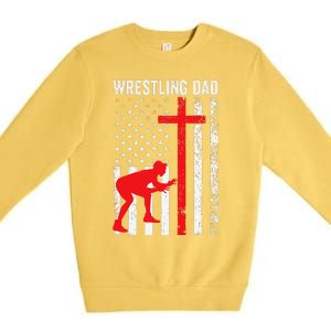 Wrestling Dad American Flag Wrestling Dad Premium Crewneck Sweatshirt