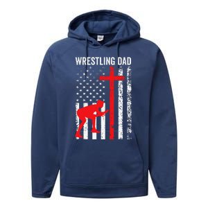 Wrestling Dad American Flag Wrestling Dad Performance Fleece Hoodie