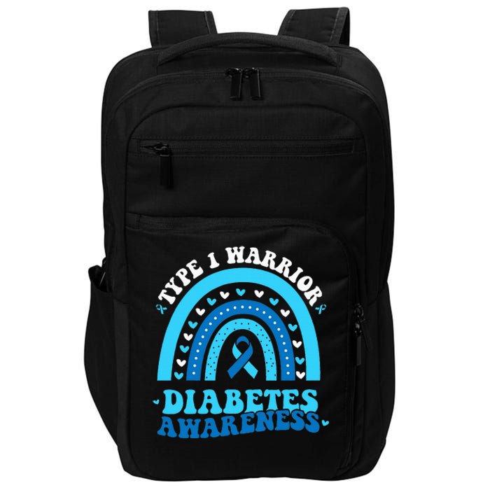 Wo Diabetes Awareness Type 1 Warrior T1D Blue Ribbon Impact Tech Backpack