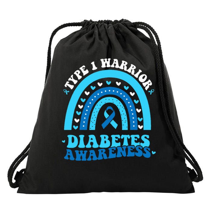 Wo Diabetes Awareness Type 1 Warrior T1D Blue Ribbon Drawstring Bag