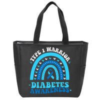 Wo Diabetes Awareness Type 1 Warrior T1D Blue Ribbon Zip Tote Bag