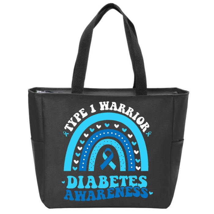 Wo Diabetes Awareness Type 1 Warrior T1D Blue Ribbon Zip Tote Bag