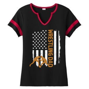 Wrestling Dad American Flag 4th Of July Father’S Day Ladies Halftime Notch Neck Tee