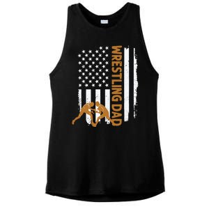 Wrestling Dad American Flag 4th Of July Father’S Day Ladies PosiCharge Tri-Blend Wicking Tank