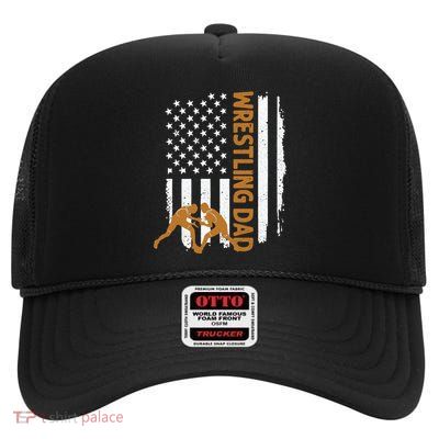 Wrestling Dad American Flag 4th Of July Father’S Day High Crown Mesh Back Trucker Hat