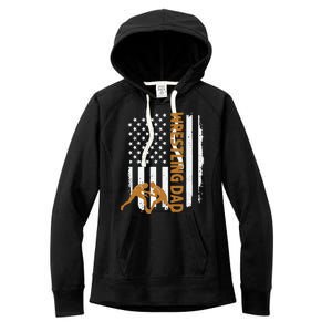 Wrestling Dad American Flag 4th Of July Father’S Day Women's Fleece Hoodie