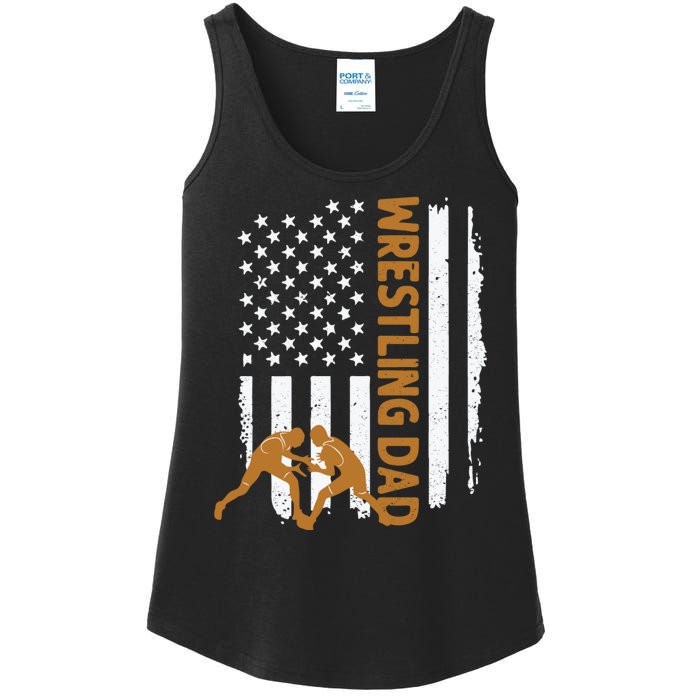 Wrestling Dad American Flag 4th Of July Father’S Day Ladies Essential Tank