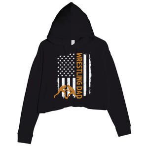 Wrestling Dad American Flag 4th Of July Father’S Day Crop Fleece Hoodie