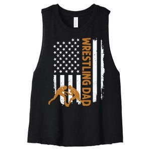 Wrestling Dad American Flag 4th Of July Father’S Day Women's Racerback Cropped Tank