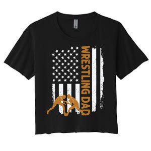 Wrestling Dad American Flag 4th Of July Father’S Day Women's Crop Top Tee