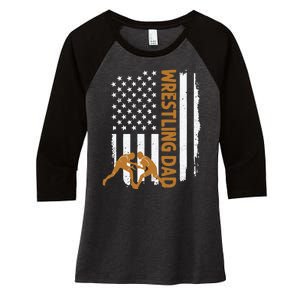 Wrestling Dad American Flag 4th Of July Father’S Day Women's Tri-Blend 3/4-Sleeve Raglan Shirt