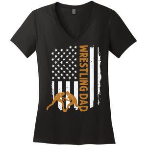 Wrestling Dad American Flag 4th Of July Father’S Day Women's V-Neck T-Shirt