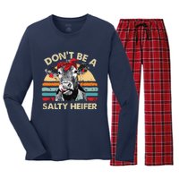 Womens Dont Be A Salty Heifer Cows Lover Gift Vintage Farm Women's Long Sleeve Flannel Pajama Set 