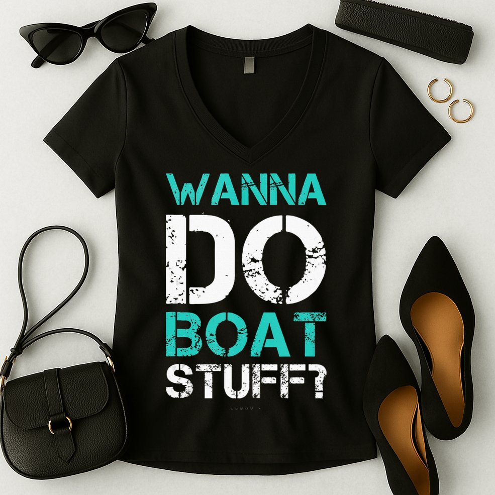 Wanna Do Boat Stuff Tanks Funny Cruise Lake Vacation TankTop Women's V-Neck T-Shirt