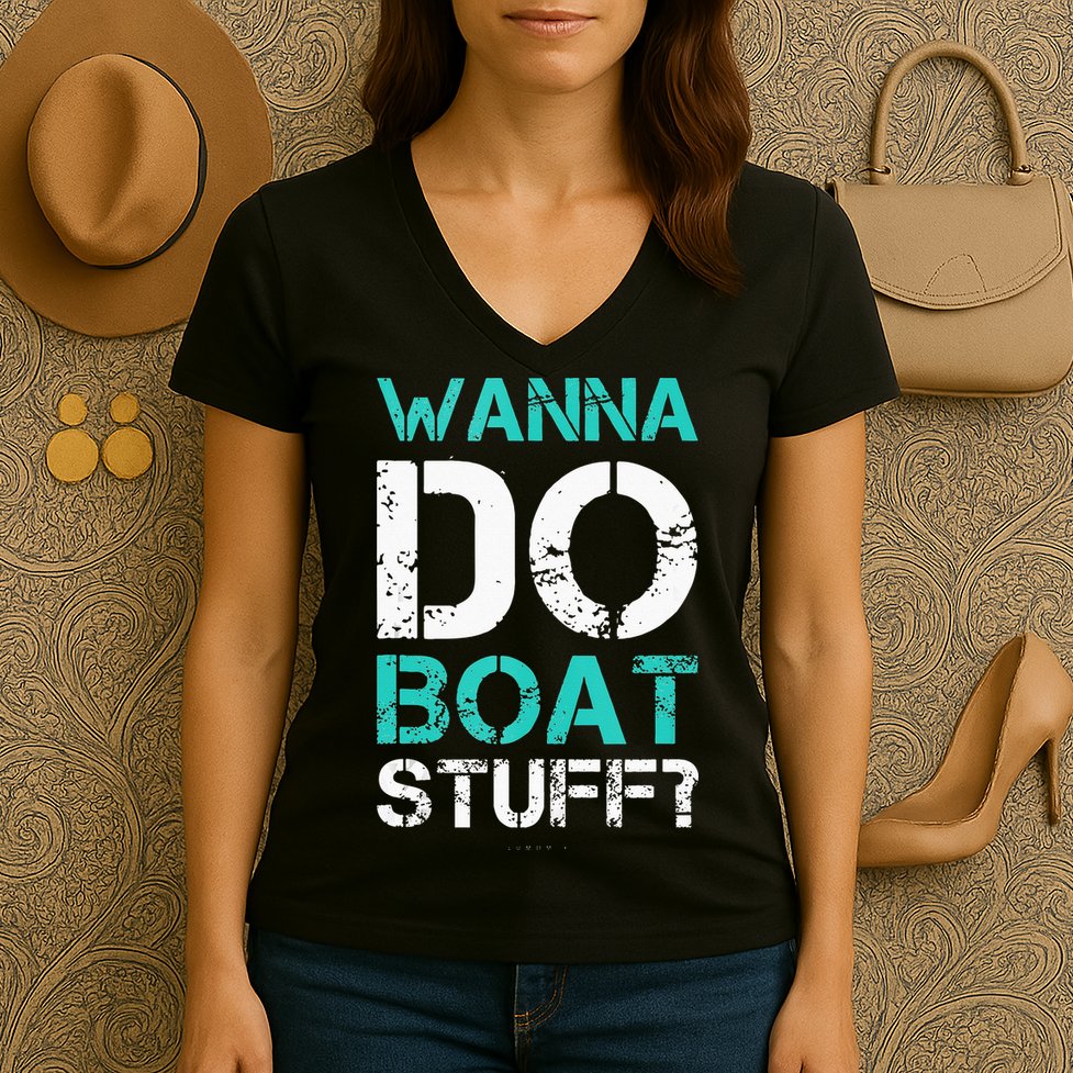 Wanna Do Boat Stuff Tanks Funny Cruise Lake Vacation TankTop Women's V-Neck T-Shirt