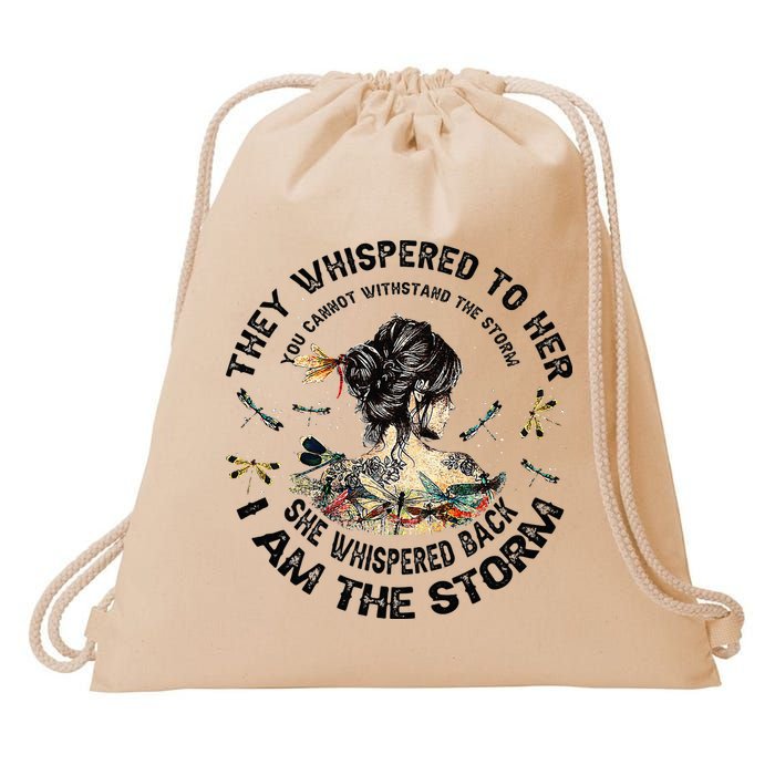 Womens Dragonfly Black Women She Whispered Back I Am The Storm Drawstring Bag