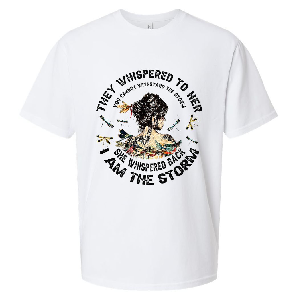 Womens Dragonfly Black Women She Whispered Back I Am The Storm Sueded Cloud Jersey T-Shirt