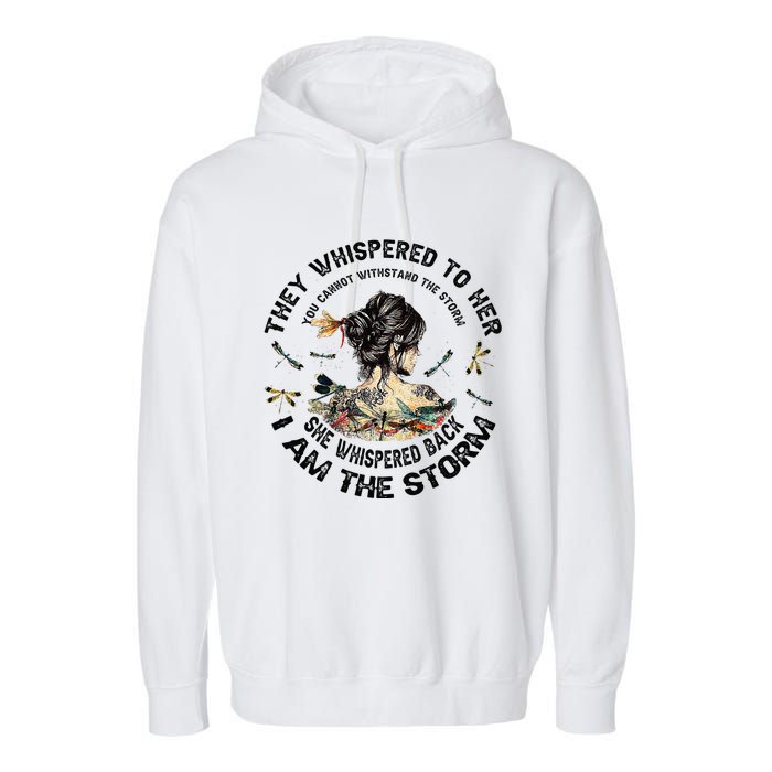 Womens Dragonfly Black Women She Whispered Back I Am The Storm Garment-Dyed Fleece Hoodie