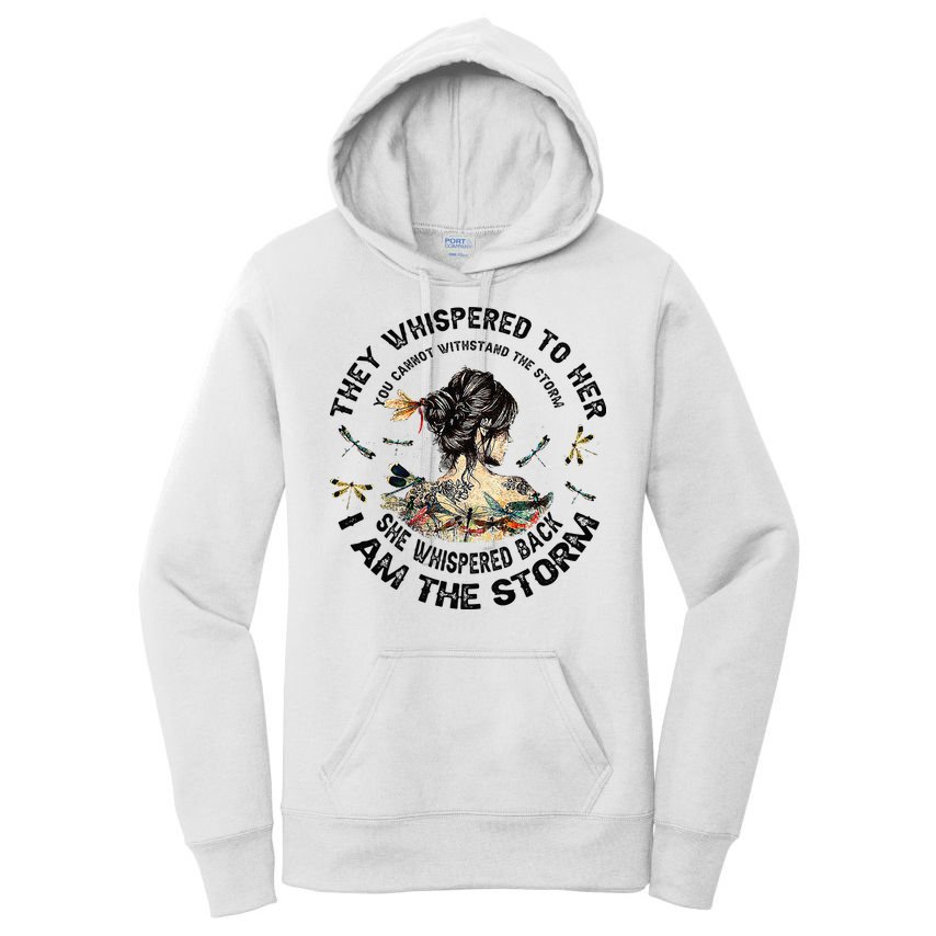 Womens Dragonfly Black Women She Whispered Back I Am The Storm Women's Pullover Hoodie