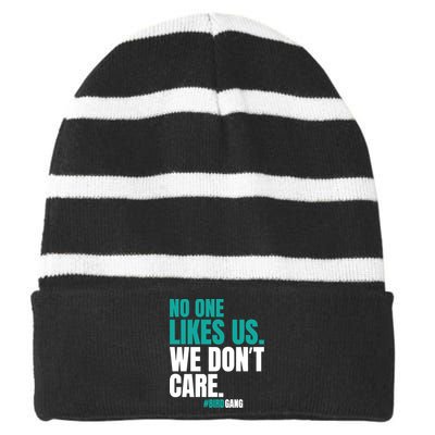 We Dont Care No One Likes Us Vintage Striped Beanie with Solid Band