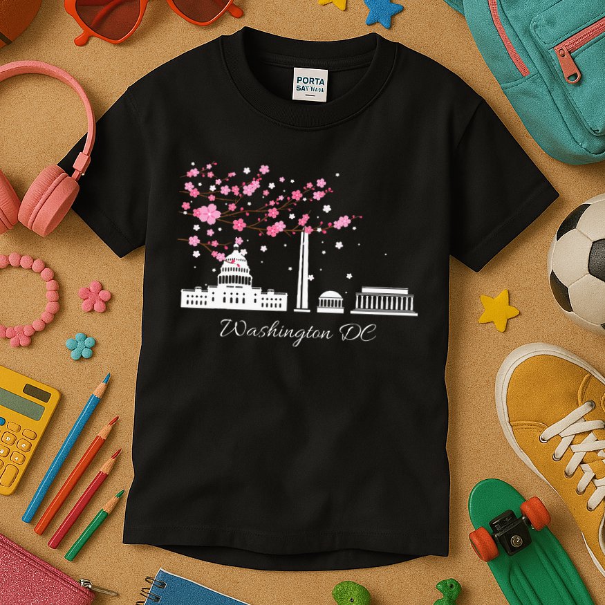 Washington Dc Cherry Blossoms Monuments Memorial Kids T-Shirt