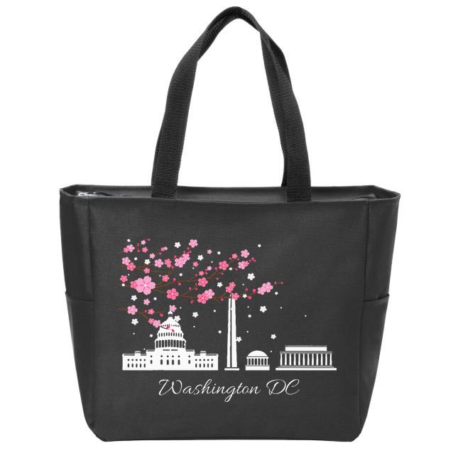Washington Dc Cherry Blossoms Monuments Memorial Zip Tote Bag